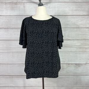 Bloomchic 18 Plus Black & White Polka Dot Ruffle Sleeve Blouse
